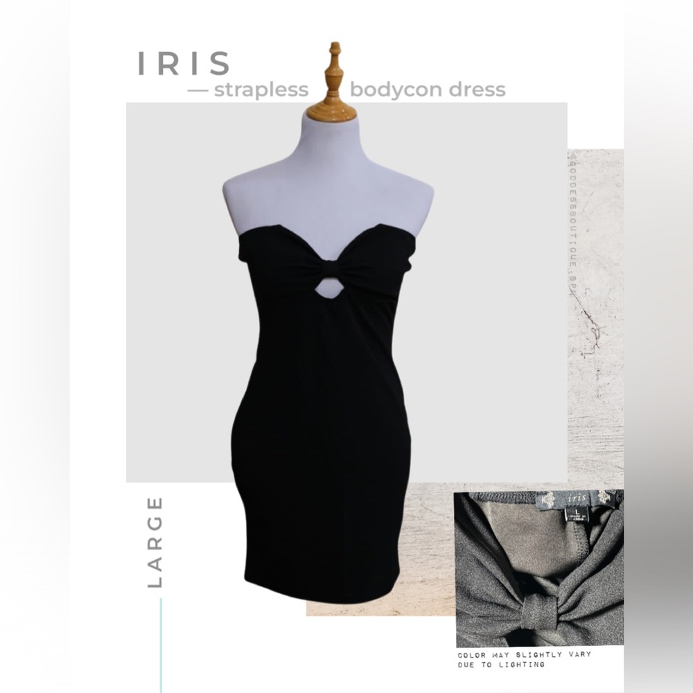 STRAPLESS BODY CON BLACK DRESS